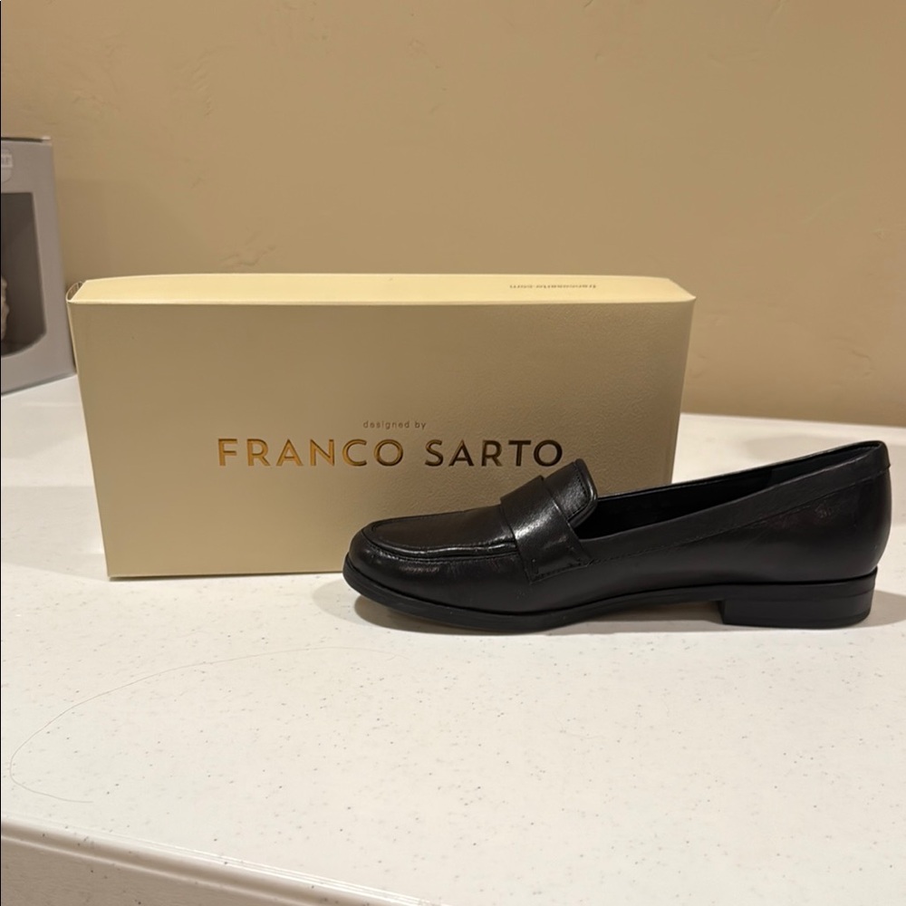 Franco Sarto Black Leather Flats Versatile Slip-On Loafers